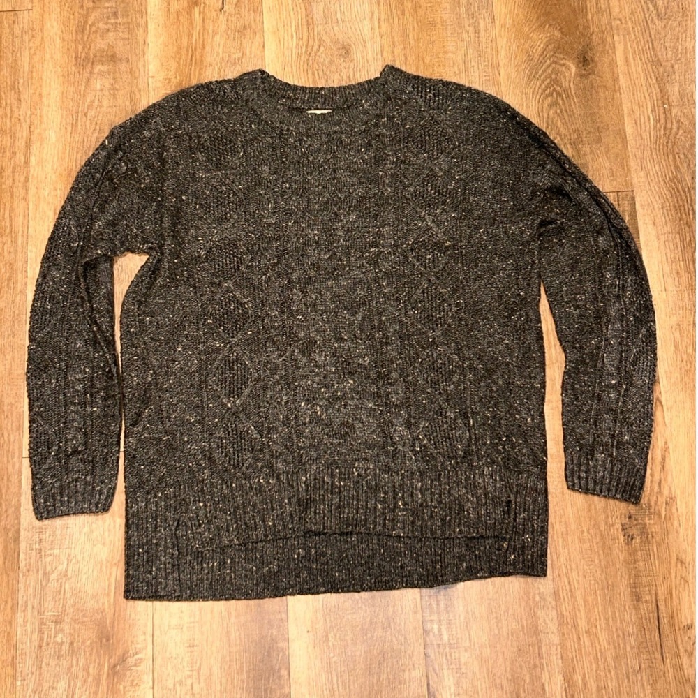 Urban Outfitters Gray Cable Knit Flecked Sweater Elbow Patch Small